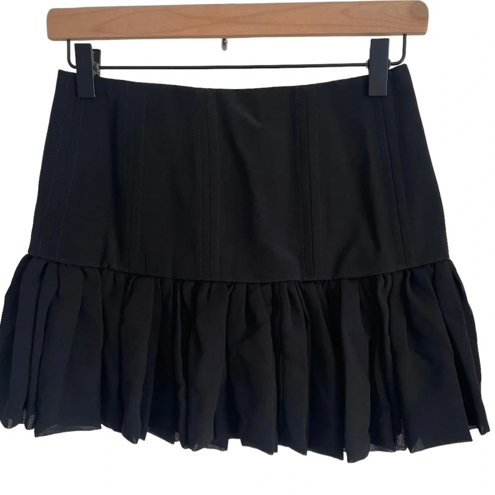 MAJE Hertz Silk Blend Corset Waist Ruffle Hem Skirt - Like New, Black, 36 /Small